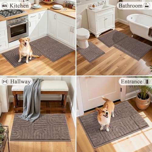 Vaukki Bathroom Rugs Sets 3 Piece, Brown Washable Non Slip Soft Bath Mats for Shower and Tub, Plush Absorbent Microfiber Toilet Rug U Shaped, 32x20+26x18+24x20 Inch - color: Brown, size: 18''x26''+20''x32''+20''x24''