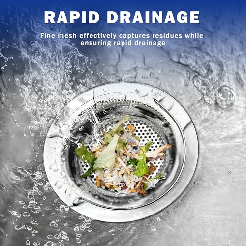 2 Pack Kitchen Sink Drain Strainer with Handle, Universal Stainless Steel Food Catcher Basket, Rust Free, Fits Most Kitchen Sinks