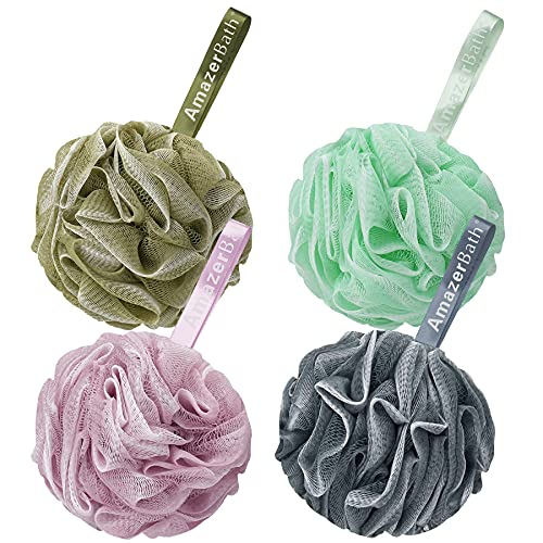AmazerBath Loofah Sponge 60g/Piece, Exfoliating Bath Sponge Body Scrubber, Loofa Set of 4 - White Grey-Pink-Army Green-Green - style: Army Green