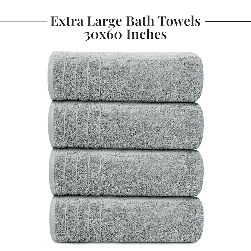 Tens Towels Pack of 4 Extra Large Bath Towels 30 x 60 Inches, 100% Cotton, Larger & Lighter Weight, Quicker to Dry, Super Soft and Absorbent, Perfect for Bathroom, Cool Grey - color: Cool Grey
