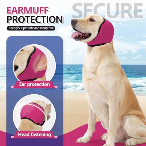 No-Flap Ear Wraps Dogs, Ear Muffs Bath Grooming, Soft Stretch Pet Ear Covers Drying Noise Comfort - color: Pink, size: Medium