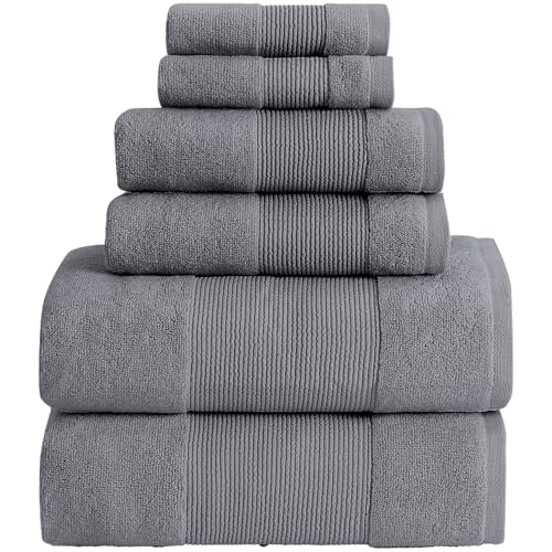 Modern Threads Air Cloud 6-Piece Towel Set - 100% Zero-Twist Cotton, 500 GSM, Quick Dry & Plush, Charcoal - color: Charcoal, size: 6 Pcs Towel Set