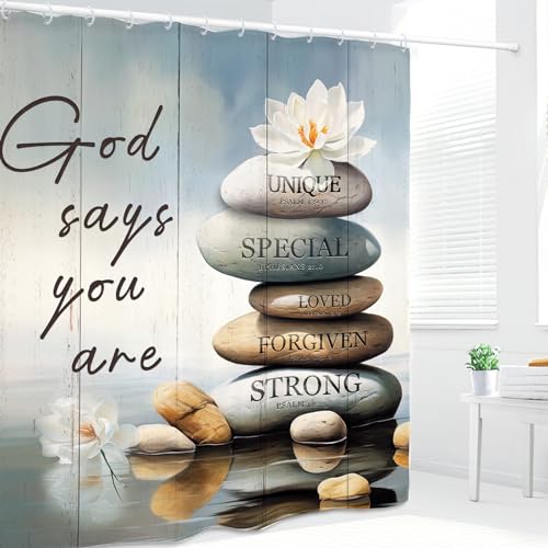 Zen Spa Shower Curtain 60Wx72L Inch Meditation Quotes Motivational Inspirational Positive Bible Christian Bathroom Set Accessories Decor with 12 Pack Hooks - color: Zen Spa, size: 60"W x 72"L (Pack of 1)