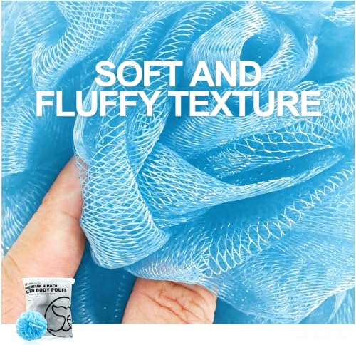 Loofah Bath Sponges - Gentle Exfoliating Shower Loofah for Rich Lather, Durable Mesh Body Scrubber for Men & Women 4 Pack (Sky Blue) | Durable mesh creates rich lather, soft exfoliating loofah for men & women daily shower - style: Sky Blue