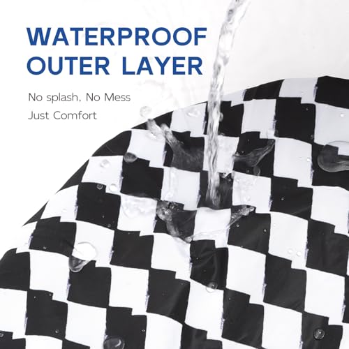 Years calm Shower Cap for Men Waterproof Reusable - Fashion Dual-Layer Design, Adjustable Elastic Band for Long & Curly Hair, XL Bath & Spa Cap for Travel, Satin Lined Shower Cap Black - color: French Black and White