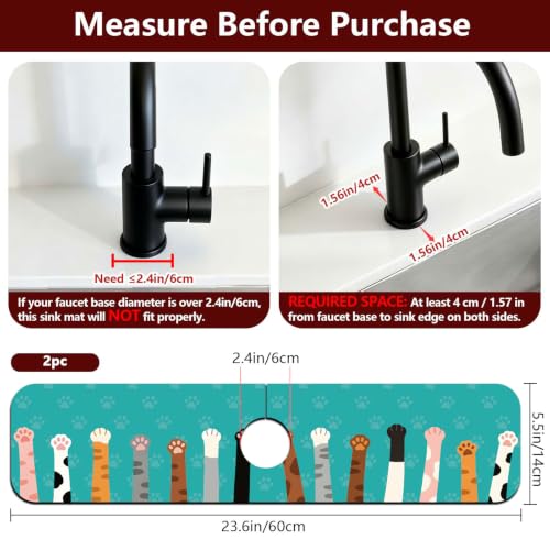 2 Pcs Kitchen Sink Splash Guard Faucet Mat Cat Paws Pattern Faucet Mat for Sinks Absorbing Drying Mats for Kitchen Bathroom - color: Cat Paws Pattern