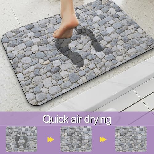 Stone Pattern Bathroom Rugs Mat, Super Absorbent Quick Drying Floor Mat for Bathroom Entryway 17"x30" - color: Stone Pattern