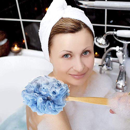 Back Scrubber for Shower & Body, Long Handle Bath Brush with Loofah Sponge, Exfoliating Shower Brush for Men and Women - color: A-blue