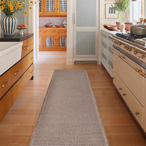 ZALL Tan Waffle Bath Mat,Super Absorbent Non Slip Long Bathroom Runner Rug,Brown 24X72inch,Machine Washable Ultra Soft Floor Mats - color: Brown, size: 24 x 72 inches(Rectangular)