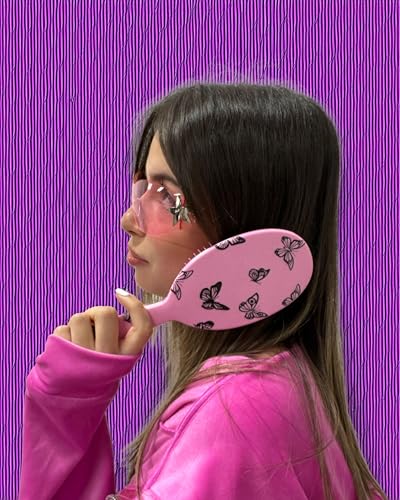 FRAMAR Y2K Print Hair Brush Detangler – Wet Hair Brushes For Women, Womens Hair Brush, Black and White Checkered Hair Accessories, Hairbrush For Women, Cepillos Para Cabello – Detangle Brush - color: Pink - Y2K