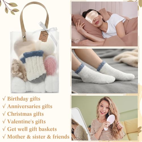 6 Set Spa Gifts Bulk for Women, Sleepover Party Favors Supplies for Bridesmaid Bridal Shower Wedding Guests Baby Shower Birthday Gift with Towels Socks Hair Tie Clip Eye Masks(White) - color: White