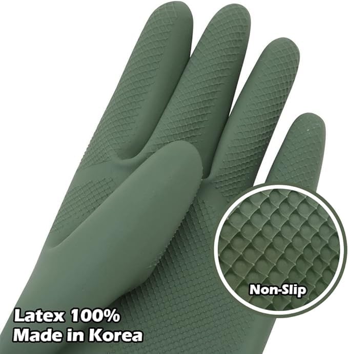 HOMSSEM Dishwashing Gloves - 2 Pairs Premium Rubber Gloves for Cleaning - Urban Gray, Green, Blue - color: Blue + Gray - Medium