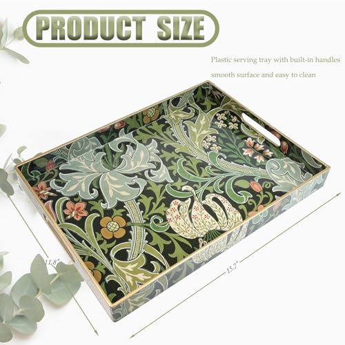 Spsyrine Serving Tray with Handles, Plastic Decorative Tray for Coffee Table, Living Room, Home Decor, Golden Lily - color: Multi a