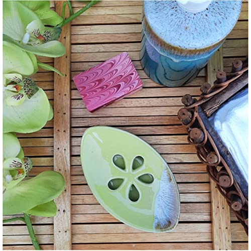 Ceramic Soap Dish with Self Draining Tray for Bar Soap, Bathroom, Kitchen (Lemon Yellow) - color: Lemon Yellow