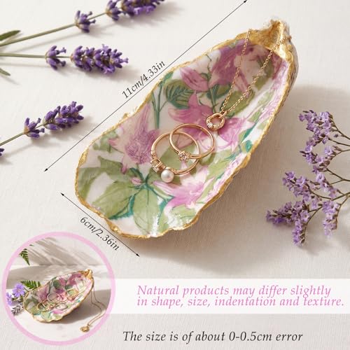 Natural Oyster Ring Trinket Dish Vintage Pink Floral Jewelry Tray for Keys Small Jewelry Holder for Bridal Shower Favors Friends Sisters Daughter Mother Gift Seaside Decor - style: Lilac