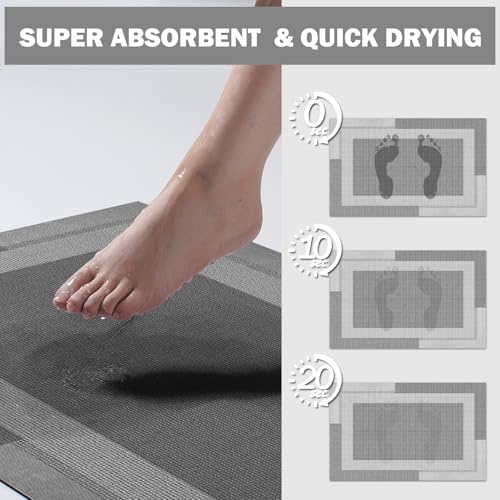 YDKGL Non Slip Long Bath Mat Bathroom Runner, Rubber Backing Ultra Thin Bathroom Rugs Fit Under Door Quick Dry Super Absorbent Washable Bath Rug Shower Mat for Bathtub Sink Floor, Grey 17"x47" - color: A- Light Gray, size: 17” x 47“