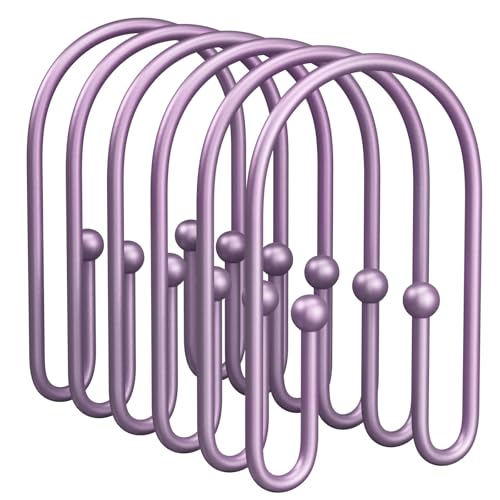 AmazerBath Shower Curtain Hooks, Purple Double Shower Curtain Hooks Rust Proof Non-Slip Shower Hooks for Shower Curtain, Sturdy Shower Curtain Rings Metal Shower Hooks Ring Bathroom 12Pcs - color: Purple, style: Minimalist