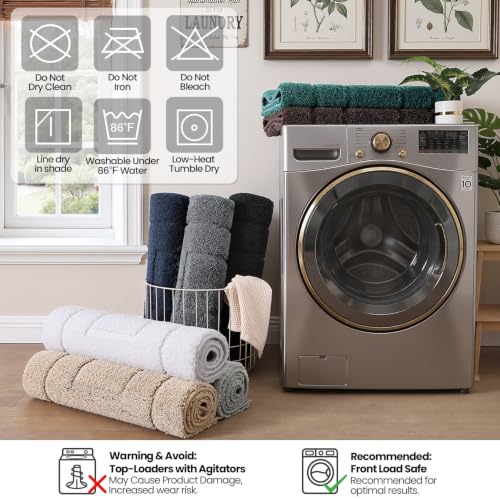DEXI Bathroom Rug Set 2 Piece 32x20, Non Slip Washable Bath Mat for Shower Floor, Absorbent Soft Bathmat with Rubber Backing, Quick Dry Microfiber Carpet, White