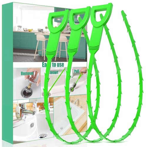 Drain Snake Hair Drain Clog Remover - 3 Pack Shower Snake Sink Unclogger Tool with Exquisite Packaging (Green) - color: Green, style: 3 Pack