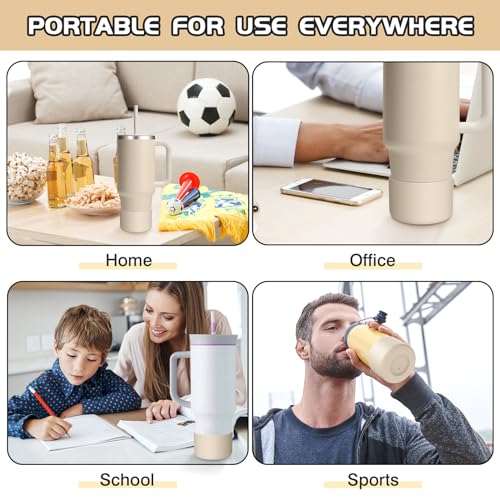 WUQID Silicone Boot Sleeve Compatible with Hydro Flask Travel Tumbler with Handle 32oz&40oz and 12-24oz Hydroflask Bottle & Stanley 20 30 40oz Tumbler, Fit 2.83-2.95in Bottom, Anti-Slip Bottle Cover - color: Oat Two Tone