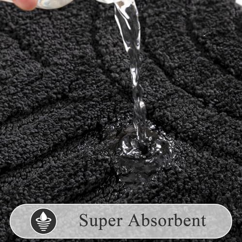 SHACOS Bathroom Rugs Sets 5 Piece Ultra Soft Absorbent Microfiber | Bath Mat with Bath Runner, U Shape Contour Rug, Toilet Lid Cover, Non Slip Machine Washable Carpet for Bedroom, Black - color: Black