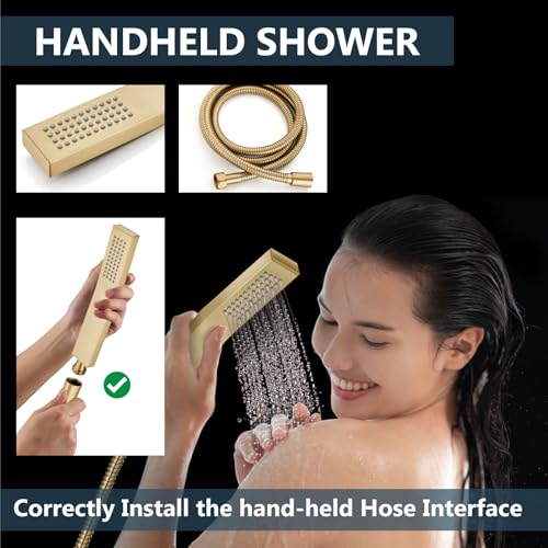 Aolemi Shower Faucet Set Rain Shower System with Handheld Spray Bathroom Shower Combo Rough-in Valve and Shower Trim Kit Included Brushed Gold 12 Inch Wall Mount Shower Head - color: Brushed Gold, size: 12 Inch Wall Mount Shower Head