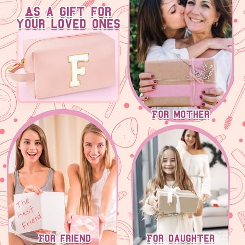 Personalized Initial Makeup Bag with Handle, Preppy Cosmetic Bag with Inner Zipper Pocket, 8 9 10 11 12 13 14 Years Old Girl, Graduation Gifts for Teen Girls Women Teachers (F, Pink) - color: Pink, style: F