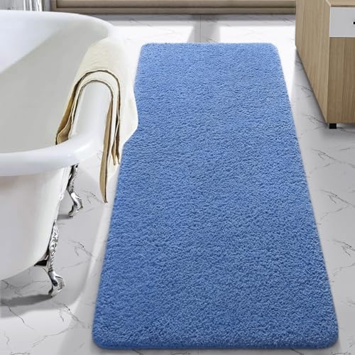 LOCHAS Bathroom Rug Runner 24x60 Inch, Soft Thick Absorbent Microfiber Bath Rugs for Bathroom, Machine Washable, Shaggy Plush Non Slip Bath Mat for Tub, Shower Floor, Quick Dry Mats, Blue - color: Blue, size: 60x24 inch (Rectangular)