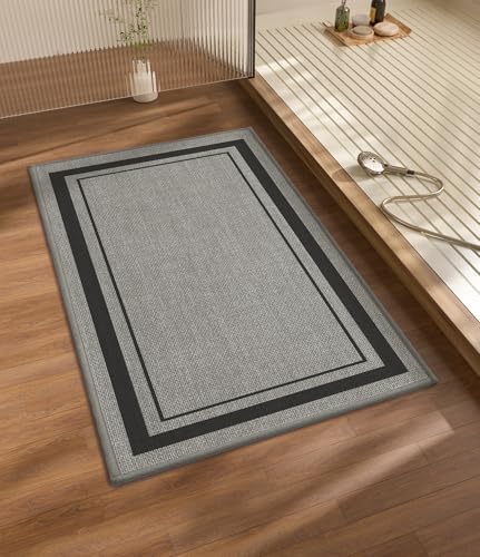 chakme Bathroom Rugs Mat 32x17, Ultra Thin Non Slip Bath Mat Quick Dry Absorbent Bath Mat for Bathroom Floor, (Dark Grey, 32"x17") - color: Dark Grey, size: Medium (32" x 17")