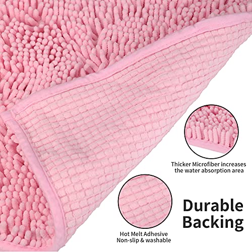 LanYunUmi Pink 2 Pieces Bathroom Rugs, Ultra Soft Non Slip Absorbent Chenille Toilet Bath Mat Set Rugs for Slip-Resistant Shag Extra and Rug Shower Room Machine-Washable Fast (Pink, 20"x32"+20"x32") - color: Pink, size: 20"x32"+20"x32"