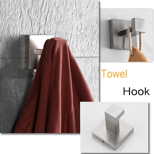 4-Piece Bathroom Hardware Set, Towel Rack Towel Bar Towel Holder Toilet Paper Holder Towel Hooks Modern Square Premium Stainless Steel Brushed Nickel Wall Mounted Bathroom Accessories Set (16inch) - color: Brushed Nickel Standard-mount, size: 16inch