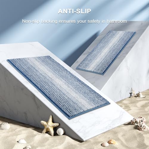 BSICPRO Bathroom Rugs and Mats Sets, 2 Piece Thick Absorbent Chenille Bath Mat Rug Set Non Slip, Soft Shaggy Bath Room Floor Mats for Bathroom, Machine Washable (Sky Blue, 20" x 32" Plus 16" x 24") - color: Sky Blue, size: 20" x 32" Plus 16" x 24"