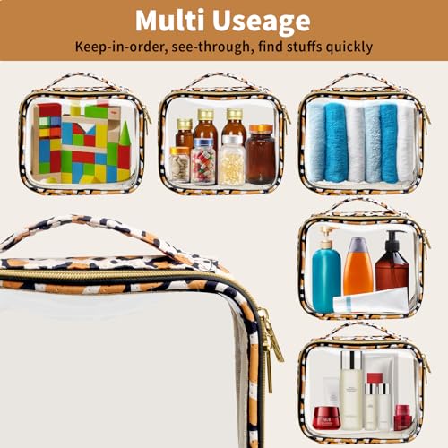 TSA Approved Travel Toiletry Bag,2 Pack Clear Makeup Bags with Handles,Quart Size Clear Cosmetic Bags for Traveling Women,Men,Carry on Airport Airline Compliant Bag,Leopard - color: Leopard, size: 2 Pack, Medium