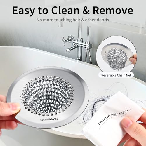 TRAPMATE Shower Drain Hair Catcher, 4.4" Anti-Clogging Bathtub Drain Cover | Easy Clean, Anti-Slip, Clog Prevention, Fast Drainage, Reversible, No Rust, For Showers & Bathtubs, Universal Size, Patented - color: Silver