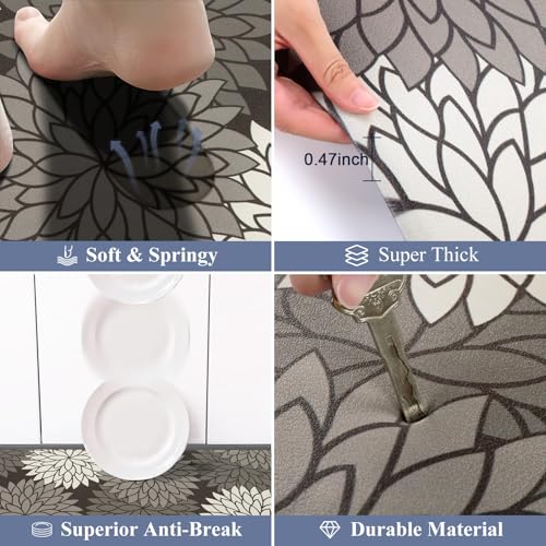 HEBE Anti Fatigue Kitchen Rugs Sets of 2, Non Slip Kitchen Mats for Floor, Waterproof Cushioned Comfort Standing Carpet for Kitchen Sink, Home Office, Laundry Room - color: Black, size: 17.3"x59"+17.3"x28"-0.47"Th