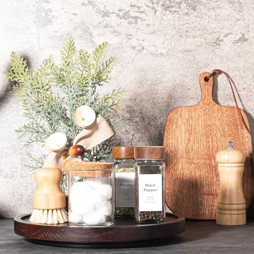 Wood Lazy Susan Organizer Kitchen Turntable for Cabinet Farmhouse Bathroom Decor Round Decorative Tray for Vanity, Counter, Sink, Coffee Table, 10 Inch, Walnut - color: Walnut, size: 10“