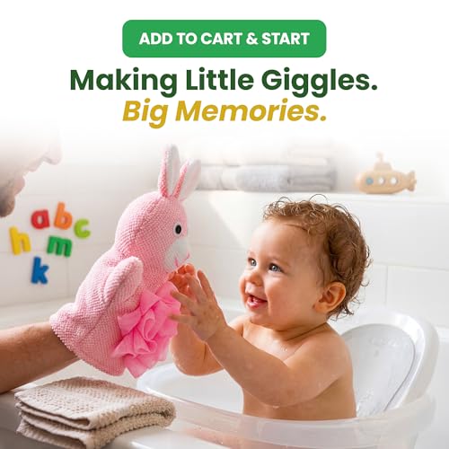 Made Easy Kit Hand Puppet Bath Wash Mitt Towel with Animal Designs with Loofahs for Fun Interactive Bathing Time (Green Yellow Pink Blue) - color: Green Yellow Pink Blue