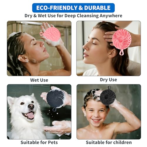 2 Pcs Larger Silicone Body Scrubber&Scalp Massager Hair Growth,Dual Sided Dual-Use,Exfoliating Body Scrubber,Wet&Dry Brush for Hair Massager Scalp,Silicone Shower Scrubber (Black and Pink) - color: Black and Pink