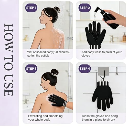 Exfoliating Bath Gloves 2 Pairs - Heavy Texture Body Scrub Gloves for Shower, Spa, Massage and Body Scrubs, Dead Skin Remover, Washing Gloves with Hanging Loop(Gray2) - color: Gray2