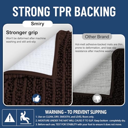 Smiry Bathroom Toilet Rugs U Shaped 24x24, Extra Soft Absorbent Non Slip Rubber Backing Chenille Contour Bath Rugs for Toilet, Machine Washable Contoured Bath Mats, Brown - color: Brown, size: 24'' X 24''