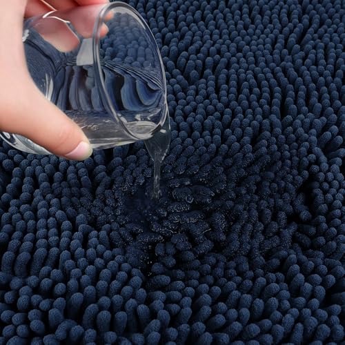 Bathroom Rugs Sets 3 Piece with Adjustable Toilet Seat Cover 19.5"x 18.5" Machine Washable Bath Rug Set with TPR Non Slip Rubber Backing Solid Bath Mat Set for Luxury Bathroom Decoration - color: Navy Blue