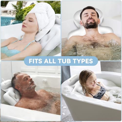 Full Body Bath Pillow for Bathtub RUVINCE Ergonomic Luxury Bathtub Pillow with Head,Neck, Shoulder and Back Support, 6D Bath Pillows for tub with 192 Powerful Suction Cups, Fits All Bathtub - color: White