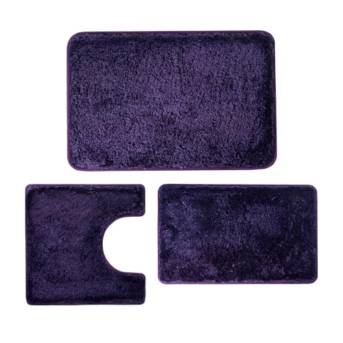3 Pieces Luxury Bathroom Rug Set with U-Shaped Toilet Rug, Non-Slip Rubber Bottom, Thick Microfiber Fluffy Plush, Water Absorption, Quick Dry, Ultra Soft, Bath Mats for Bathroom, Tub(Purple) - color: Purple