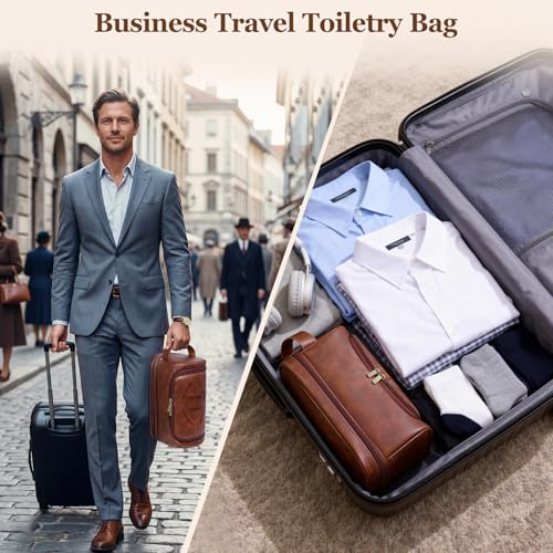 Personalized Groomsmen Gifts Travel Toiletry Bag for Men, Engraved Monogrammed Initial PU Leather Water-Resistant Shaving Bag, Traveling Essentials for Adults Man Dad Husband Boyfriend Groomsmen,H - style: H