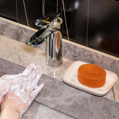 Miamolo Soap Dish for Shower, Ceramic Soap Dish Non-Slip Soap Holder Bar Saver Tray for Bathroom Kitchen Sink, Floating Point Design Save Soap Loss (Pack of 2) - color: Beige, size: Floating Point Design (Pack of 2)