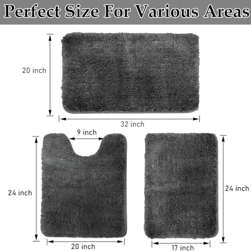 Bathroom Rugs Sets 3 Piece Extra Soft and Absorbent Microfiber Bath Rugs, Plush Shaggy Luxury Mat with Rubber Backing, Machine Wash Dry, Bath Mats for Bathroom Floor, Tub and Shower, Deep Grey - color: Deep Grey