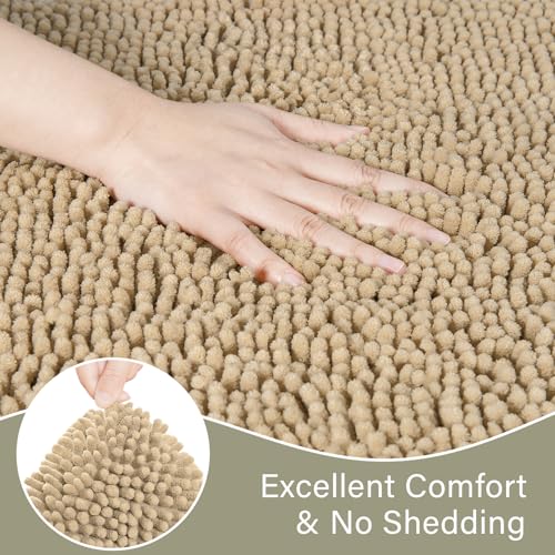 LOCHAS Bathroom Rugs Sets 2 Piece, Soft Non Slip Bath Mat Set, 20''x20'' U-Shaped Toilet Rug and 34''x21'' Sand Beige Bath Rugs, Washable Absorbent Chenille Toilet Rug Set for Bathroom, Shower - color: Sand Beige