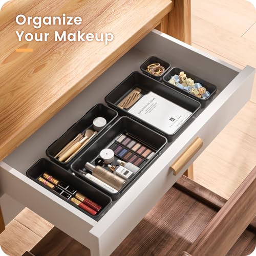 【Military Grade】A-LuGei Drawer Organizer,【𝟱𝗦𝗶𝘇𝗲】Makeup organizer,【Holds 177 Items】Bathroom Organizers and Storage,Organization and Storage,Desk Drawer Organizer for Vanity【Black】 - color: Black