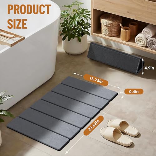 Luxspire Stone Bath Mat Foldable, Quick Drying Diatomaceous Earth Bath Mat for Bathroom, Large Bathroom Rug with Non-Slip Rubber Base, Easy Clean Accessories Outside Shower, 24 x 16 in, Dark Gray - color: A-dark Gray