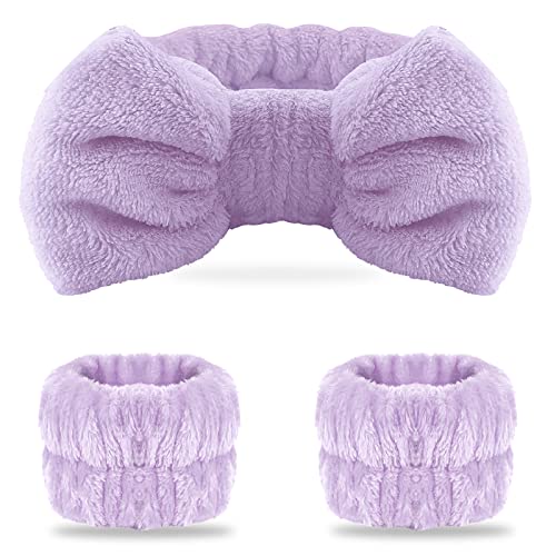 WSYUB Spa headband, Wristbands, Headband for Washing Face, 2pcs Wristlets for Sleeves Dry, Make up Headband,Purple - color: Purple